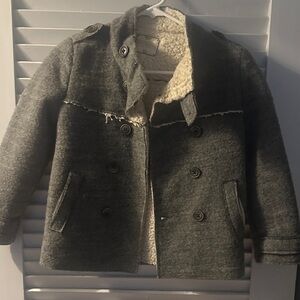 Zara Gray Kids Pea Coat with Cream Lining